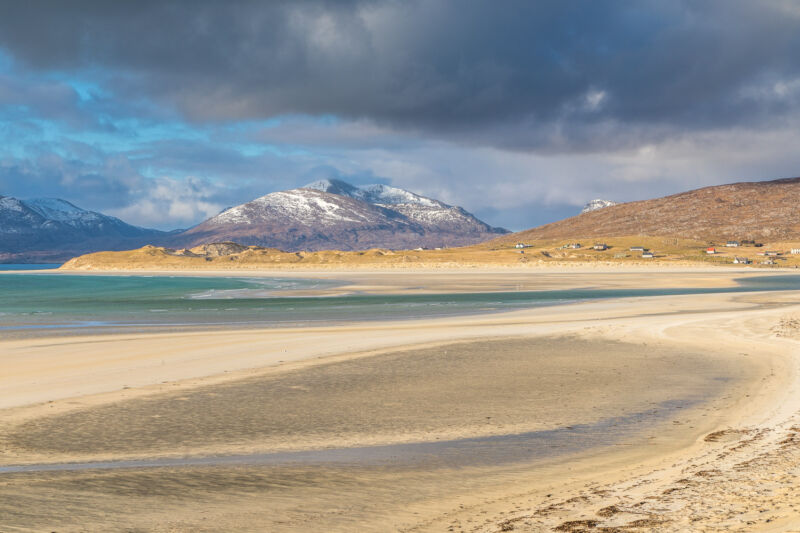 Image for the Tweet beginning: Sand, sea and snow, Luskentyre